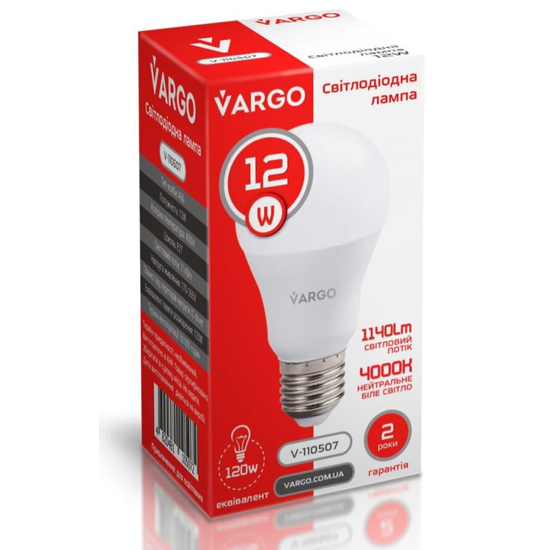 LED лампа VARGO A60 12W E27 1140lm 4000K (V-110507)