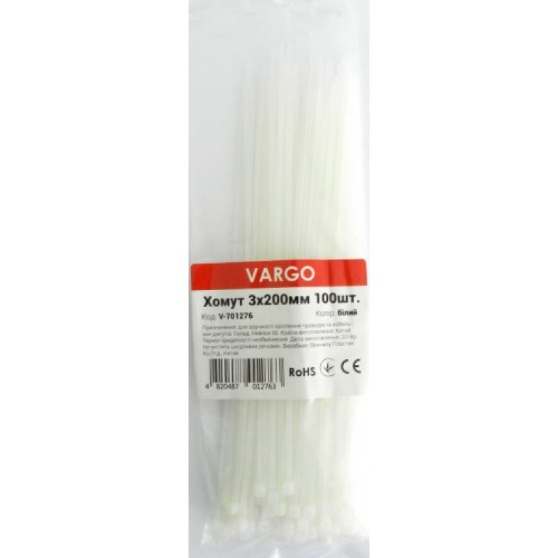 Хомут білий VARGO 3×100мм 100шт (V-701274)
