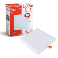 Светодиодный светильник VARGO квадрат 18W 5000K 1800lm 175-265V с регулируемыми клипсами размер отв. 50-105mm, размер 120*120mm (V-111781)