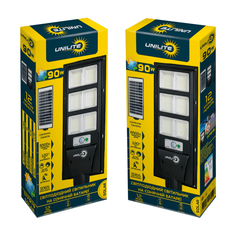 Світлодіодний вуличний сонячний світильник UNILITE 90W 6500K (117919)