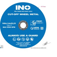 Cutting disc for metal+inox INO 41 14А (7") 180 1,6 22,23