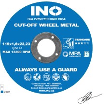 Cutting disc for metal+inox INO STANDARD 41 14А  (4.5") 115 1,6 22,23