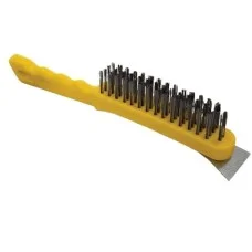 NovoTools Hand Metal Brush, Steel Wire with Scraper, Plastic Handle, 4x16